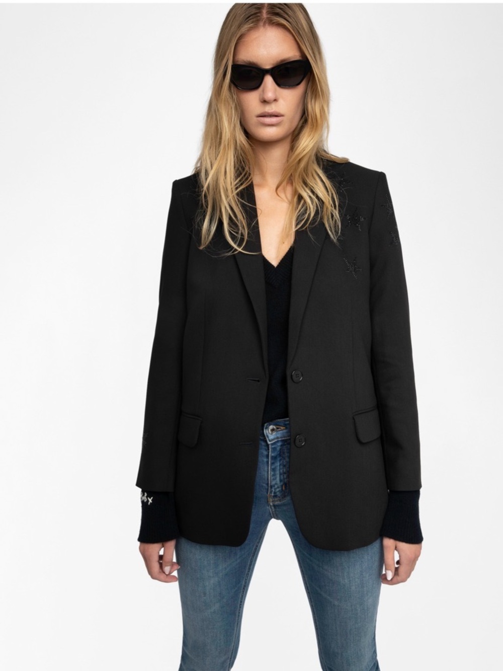 Zadig & Voltaire Viva Strass Star-Embellished Black Blazer - Picture 2 of 5